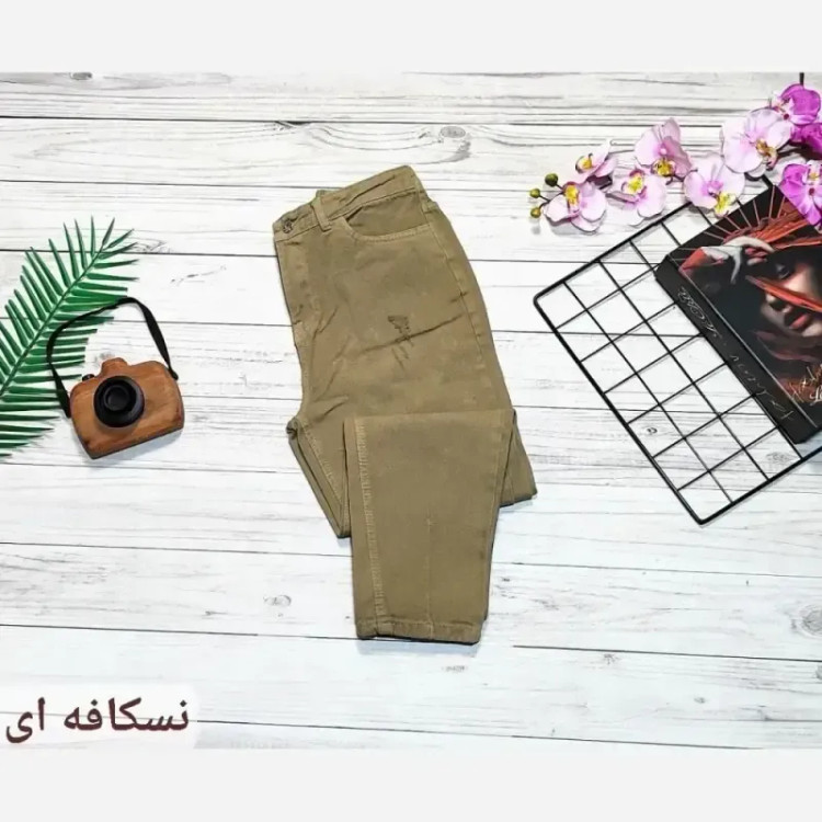 شلوار جین مام فیت زنانه پشت کمر کش رنگی سایز 36 تا 46