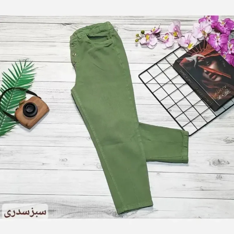 شلوار جین مام فیت زنانه پشت کمر کش رنگی سایز 36 تا 46