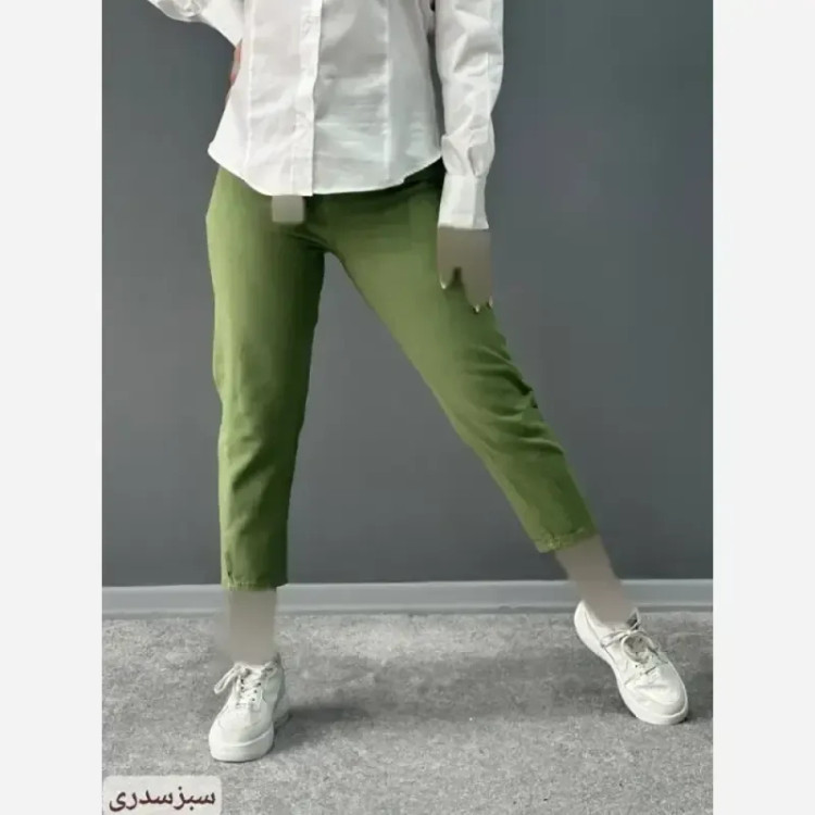 شلوار جین مام فیت زنانه پشت کمر کش رنگی سایز 36 تا 46