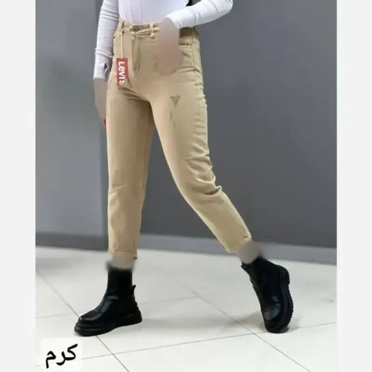 شلوار جین مام فیت زنانه پشت کمر کش رنگی سایز 36 تا 46